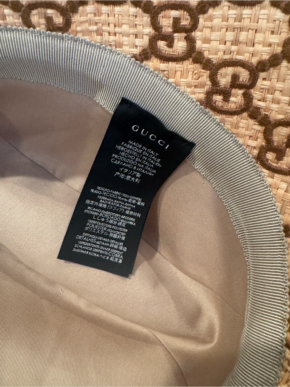 Gucci GG Monogram raffia hat with python trim - Picture 5 of 6
